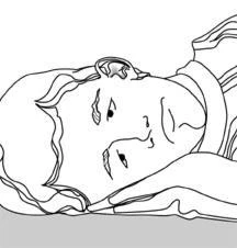 Disegno lineare di una persona distesa su un fianco con il viso appoggiato su una mano e lo sguardo rivolto verso l'alto