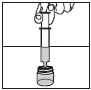 Technical drawing of a syringe with needle being inserted vertically into a container