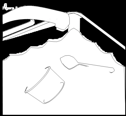Schematic black and white drawing showing a teaspoon and a measuring device placed above an uneven surface beneath a cantilevered structure