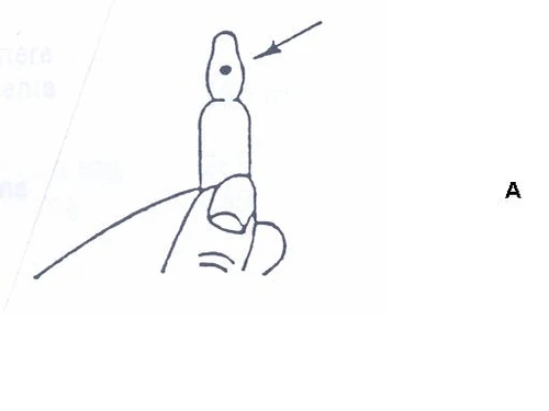 Disegno schematico di un dito con un piccolo punto scuro sulla punta indicato da una freccia nera rivolta verso il basso