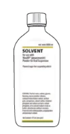 Белый флакон с этикеткой «SOLVENT» для использования с Neovax Powder for Oral Suspension и списком ингредиентов мелким шрифтом