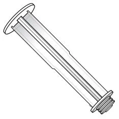 Black and white technical drawing of a transparent cylindrical container with a flat top cap and a threaded screw base