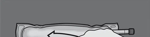 Schematic illustration of a horizontal glass vial with a curved arrow indicating the shaking motion of the internal liquid content
