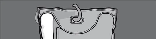 Stylized black and white drawing of a medical bag with an upper hook on a dark gray background