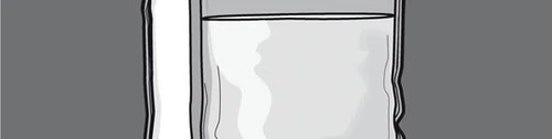 Stylized drawing of a white powder sachet or medicine bag with black edges on a dark gray background