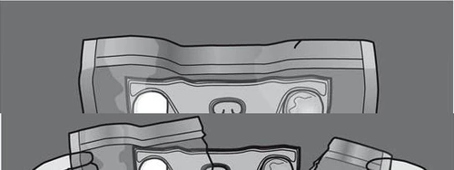 Schematic black and white drawing of an open medicine package with extracted drug sachets placed in front of it