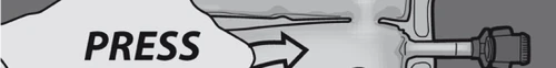 Illustration with the word PRESS and an arrow indicating downward pressure movement toward a medical device on the right