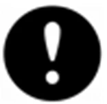 Warning symbol composed of a white dot surrounded by a white exclamation mark inside a triangle