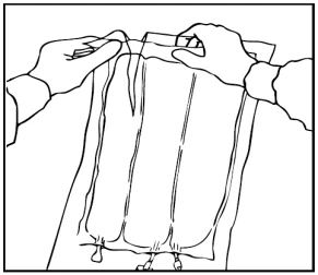 Two hands hold and open a transparent plastic bag with a zip-lock closure at the bottom