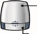 White medical device with gray base and two black lines indicating specific points on the upper and lower parts of the