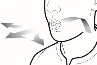 Line drawing of a face and neck with arrows indicating rotational and tilting movements of the head towards the