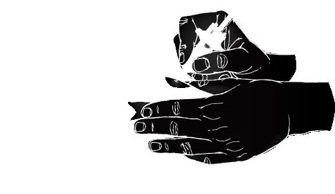 Чёрно-белая иллюстрация, показывающая две руки, манипулирующие маленьким белым объектом между пальцами для приготовления препарата