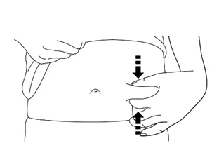 Line drawing of a torso showing two hands pinching the skin
