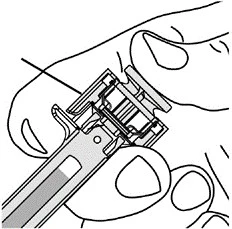 Technical drawing showing a hand holding a medical device for the