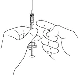 Two hands holding a syringe with needle pointing upward