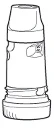 Dibujo lineal en blanco y negro de un recipiente cilíndrico o frasco médico con base ancha y parte superior estrechada