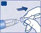 A hand moves a medical device to the right to connect it with another cylindrical component, indicated by a directional arrow