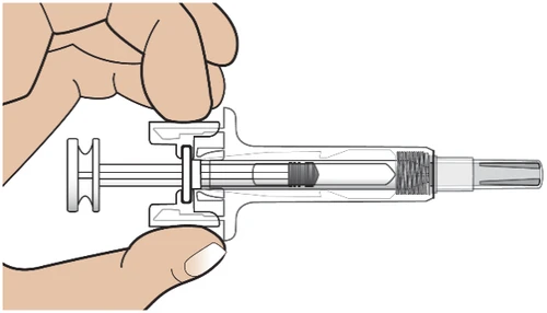 Two hands holding a syringe horizontally to prepare the injection
