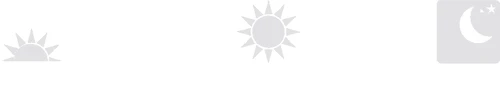 Three gray icons on a white background represent a rising sun, a full sun, and a crescent moon with a small star in a square