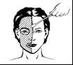 Stylized drawing of a human face divided vertically with one half shaded and a hand applying a swab to the unshaded side
