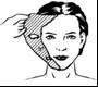 Black and white drawing of a hand lifting a section of skin from a woman's face to reveal the underlying dermal tissue