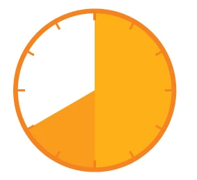 Stylized clock with orange border and dial divided into a white section and a yellow-ochre section occupying two-thirds of the circle