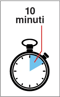 A stopwatch icon with a blue section indicating elapsed time and the text '10 minutes' above it