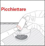 A hand holds a vial and gently taps it with a finger above a small bowl containing liquid and bubbles