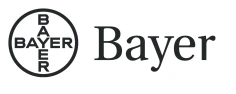 Bayer corporate logo consisting of a circle with the word Bayer arranged both vertically and horizontally, accompanied by the name Bayer in serif typeface