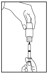 One hand holds the glass vial while the