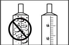 Illustration of two graduated syringes where the first one contains air bubbles