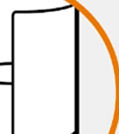 Disegno stilizzato in bianco e nero di un contenitore cilindrico con una linea curva arancione sulla destra su sfondo grigio chiaro