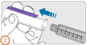 Two hands inserting a graduated syringe into a