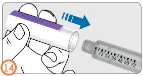A hand holding a white container with a purple band being inserted into a