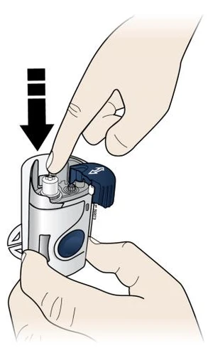 A hand pressing with the...