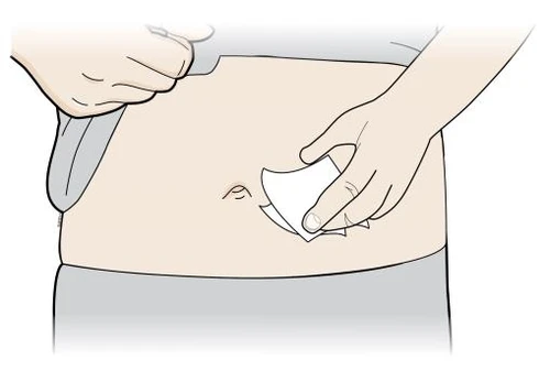 Two hands applying a white adhesive bandage to the skin