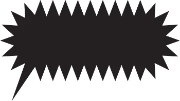 Black cloud-shaped bubble with jagged edges and downward-pointing tip on white background