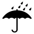 Black icon of an open umbrella with raindrops falling on the canopy on white background