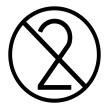 Prohibition symbol with a black circle and diagonal bar crossing the number two in the center on white background