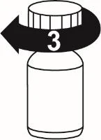 Schematic drawing of a vial with a curved black arrow indicating a counterclockwise rotation accompanied by number 3