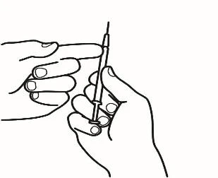 Disegno lineare di due mani che impugnano una siringa con ago rivolto verso l'alto per la preparazione o l'iniezione di un farmaco