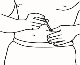 Disegno lineare di una persona che tiene una siringa con la mano destra per iniettare un farmaco nell'addome sostenuto dalla mano sinistra