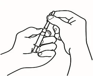 Due mani tengono una siringa con ago per preparare o somministrare un farmaco tramite iniezione in un disegno lineare a contorno nero