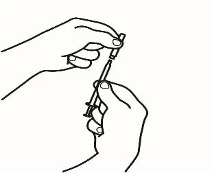 Disegno a linee nere di due mani che maneggiano una siringa per preparare o aspirare il contenuto del flaconcino