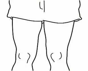 Disegno lineare che mostra la parte inferiore del tronco e le gambe di una persona con l'enfasi sulle cosce e sulle ginocchia
