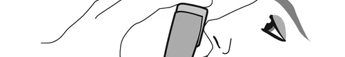 Stylized drawing of a hand holding a medical device near a person's nose for administration