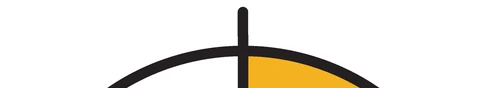Semicircular graph divided vertically by a black line with the right half colored yellow on a white background