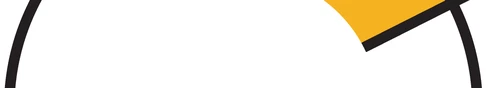 Part of a graphic logo with curved black lines and a yellow section on a white background