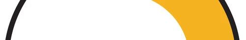 Graphic element composed of a thick black curved line on white background and a yellow circular section on the right