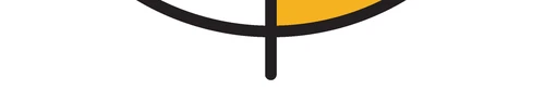 Stylized graphic symbol composed of a black vertical line intersecting a black arc and a yellow semicircular section on white background